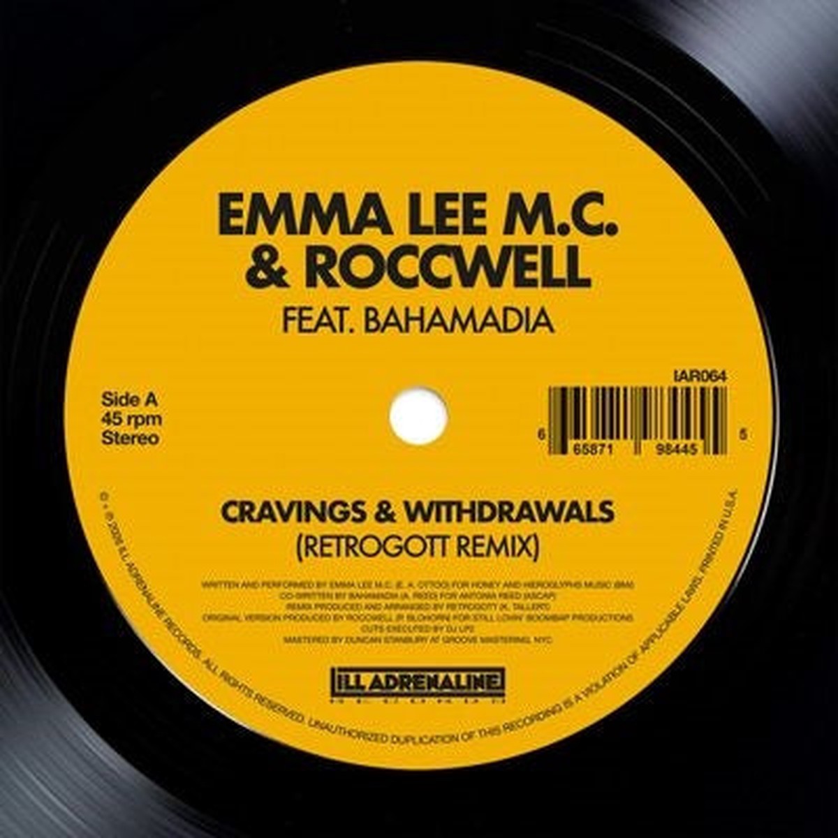 Emma Lee M.C. Roccwell - Cravings & Withdrawals (feat. Bahamadia) (Retrogott Remix) - Import Vinyl 7-inch single Recurd