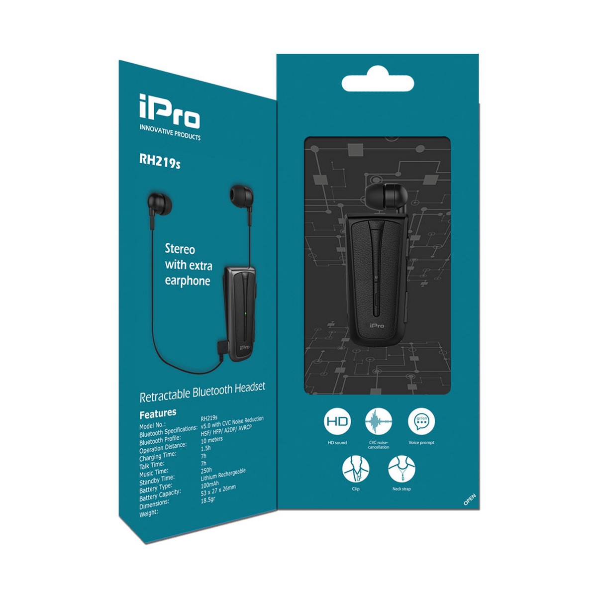 IPRO RETRACTABLE BLUETOOTH HEADSET RH219S BL