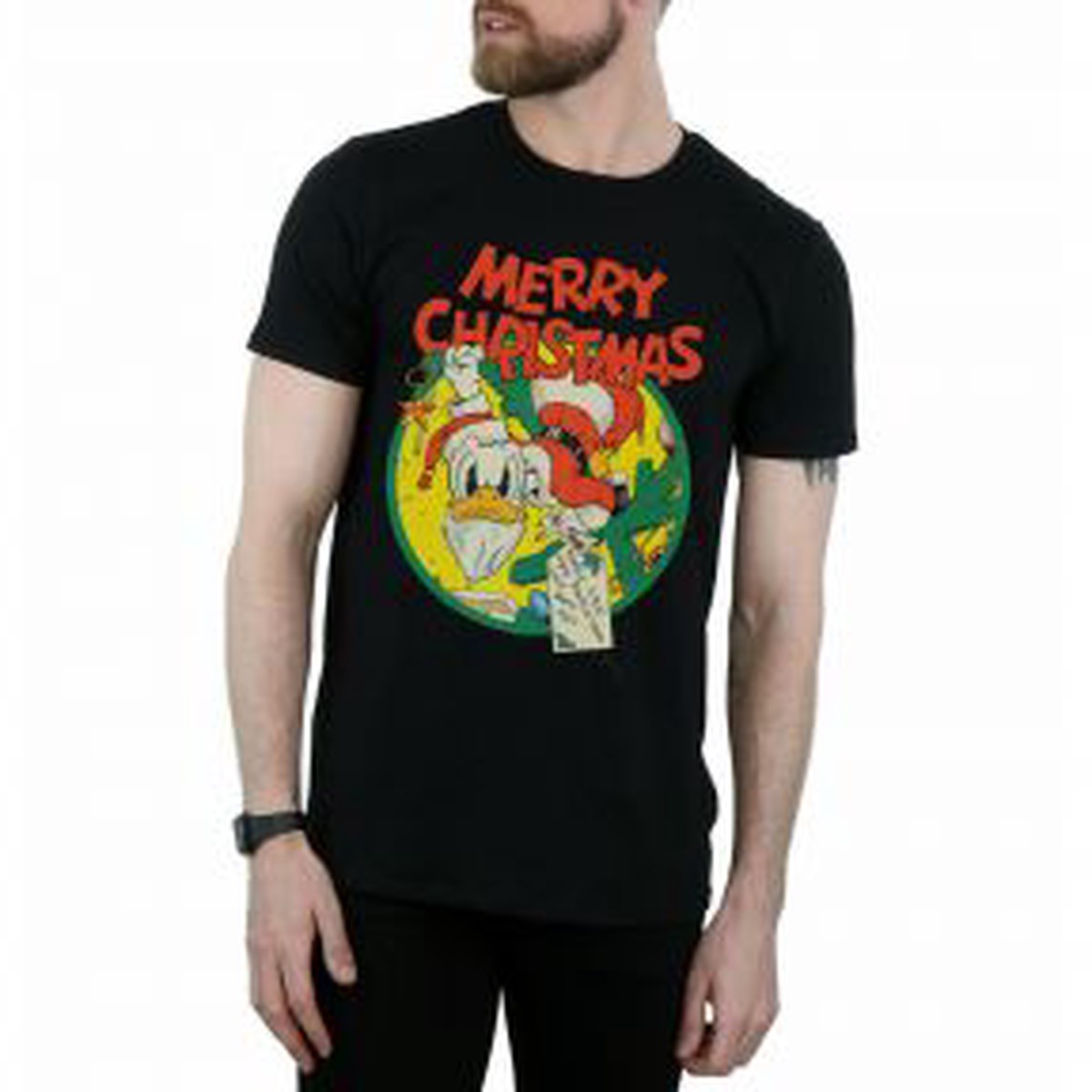 DONALD DUCK MERRY CHRISTMAS MENS T-SHIRT BLACK Small